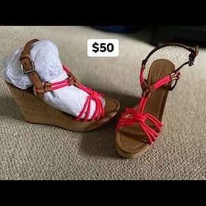 COACH Georgiana Pink/Ginger Wedge Sandals